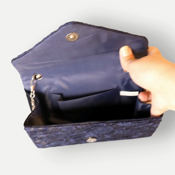 WOMENS ELEGANT FLORAL LACE CLUTCH HAND BAG WITH CHAIN STRAP - Picture 13 of 16